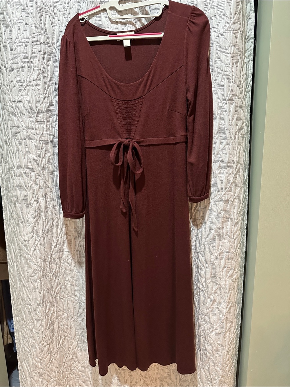 LOFT Long Sleeve Midi Dress in Wine